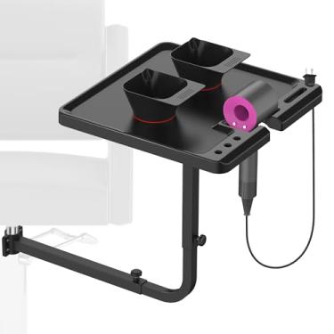 Imagem de TASALON Bandeja de metal de salão anexada à cadeira, bandeja de cadeira de barbeiro com rotação de 360 graus para salão de beleza e odontologia, carrinho com 2 tigelas magnéticas, bandeja totalmente