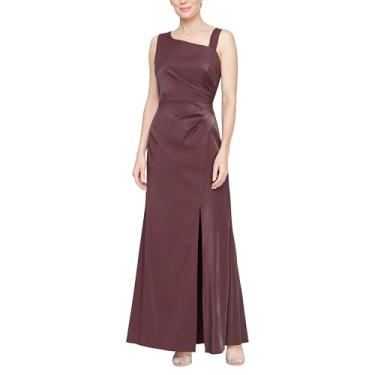 Imagem de Alex Evenings Vestido feminino longo de um ombro, formal, para mãe da noiva, Marrom, 48