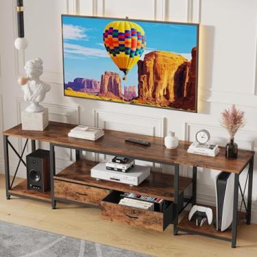 Imagem de GYIIYUO Suporte de TV com gaveta de tecido para TV de 127 cm, mesa de console de TV industrial e centro de entretenimento com prateleiras de armazenamento abertas para sala de estar, quarto - marrom