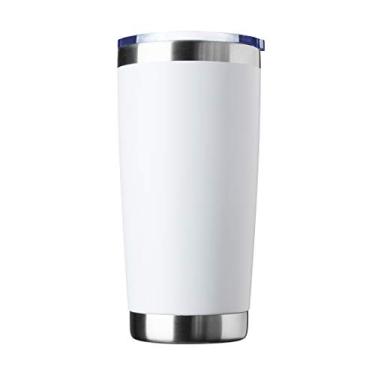 Imagem de EcoMozz Copo de 590 ml de aço inoxidável isolado a vácuo com tampa caneca de viagem de parede dupla durável com revestimento em pó, adequado para bebidas geladas e bebidas quentes (branco 1 pacote)