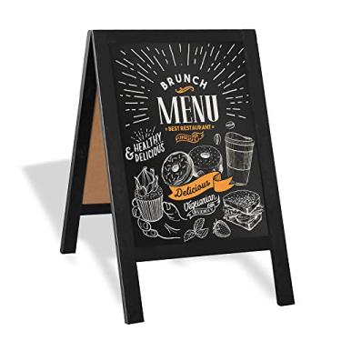 Imagem de Ilyapa Placa de madeira com moldura em A com borracha e giz - quadro-negro magnético de calçada de 53 x 76 cm - visor de menu preto para restaurante, negócios ou casamento