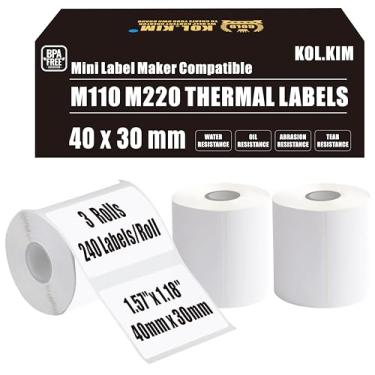 Imagem de Etiquetas M220 M110 Etiquetas térmicas para Phomemo M100 para Print Master M120 M220 M110 M200 M221 Fita para etiqueta CLABEL 221B refil N20 Fita de etiqueta 1,57" x 1,18" 40x30mm 3 rolos