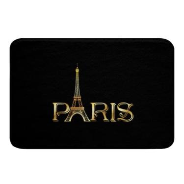 Imagem de Feelyou Tapetes de banheiro da Torre Eiffel com tema de Paris luxuoso, antiderrapante, absorvente, dourado, preto, francês, super aconchegante, tapete para banheiro, acessórios, quarto, sala de estar, tapete 50,8 x 81,2 cm