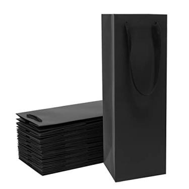 Imagem de Pacote com 20 sacos de garrafa de vinho preto a granel 10 x 10 x 35 cm, sacos de presente de papel kraft com alças sacolas de varejo de álcool champanhe