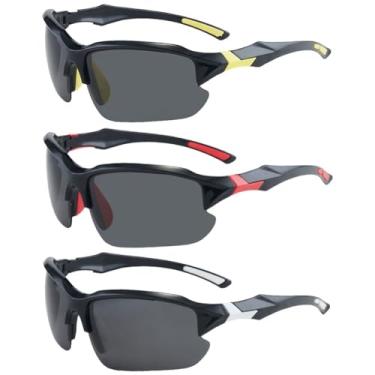 Imagem de Conjunto 3 Óculos De Sol Esportivo Polarizado Masculino Para Corrida e Ciclismo Com Anti-Reflexo e Proteção 400UV