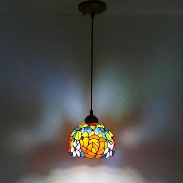 Imagem de Candelabro de vidro colorido europeu Lâmpada pendente criativa vintage Casa Restaurante Bar Hotel Corredor Quarto Cabeça de cama Lâmpada pendente (C D20CM)