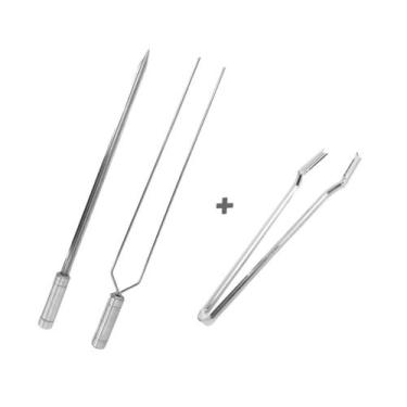 Imagem de Kit Espetos Espada E Duplo 40cm Mais Pegador De Carnes Inox - INOX LAU