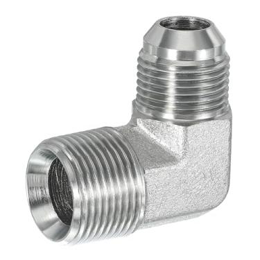 Imagem de PATIKIL Adaptador de tubo de 90 graus, macho 7/20.3 cm alargador 37° JIC x 3/10.2 cm conector macho BSPT encaixe de cotovelo de aço carbono para ar fluido hidráulico combustível água óleo, prata
