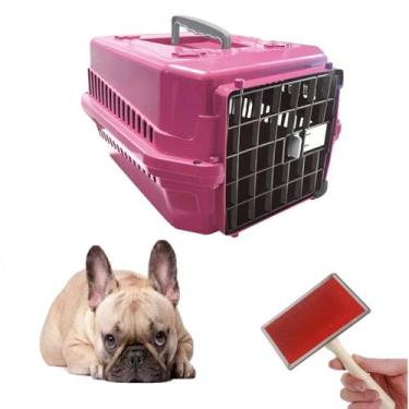 Imagem de Kit Escova Pentear Pet Chalesco + Caixa Transporte N2 Rosa - MecPet