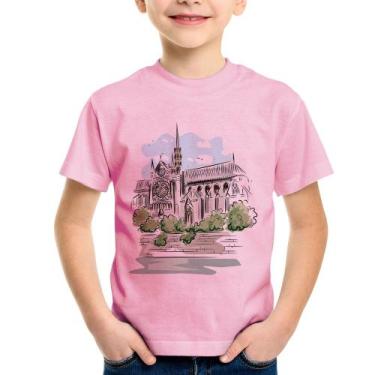 Imagem de Camiseta Infantil Catedral de Notre-Dame de Paris - Foca na Moda, Rosa
