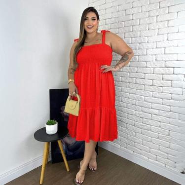 Imagem de Vestido Midi Plus Size Gestante Fresquinho - Donna Lu, GG, Vermelho