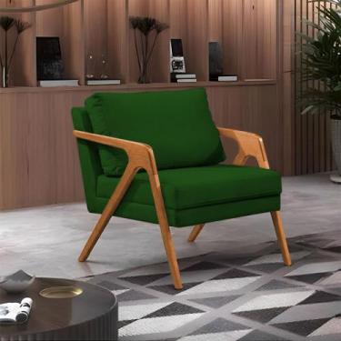 Imagem de Poltrona Mona Monique Luxo Base Madeira Maciça Cerejeira Veludo Verde 