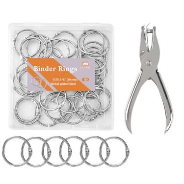 Imagem de NEEWAY 50 anéis de fichário de folhas soltas de 3,8 cm, anéis de livro com furador de furo único, anéis de metal para cartões de índice, anéis de papel, clipes de anel, anéis de círculo de chaveiro,