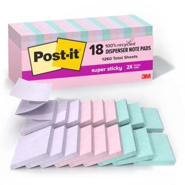 Imagem de Post-it 100% papel reciclado notas pop-up super adesivas, 18 blocos de notas adesivas, 7,6 cm x 7,6 cm, pastéis Wanderlust, material escolar e produtos de escritório