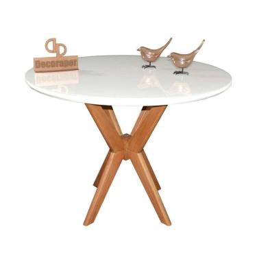 Imagem de Mesa Jantar Pandora Tampo Redondo Laca Com Vidro 100cm Branco