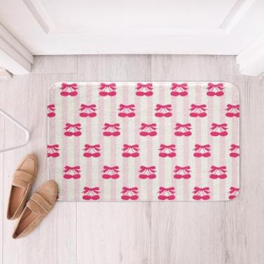 Imagem de Feelyou Tapetes de banheiro rosa para meninas 40,6 cm x 61 cm kawaii estampa cereja tapetes de banho para banheiro para meninos adolescentes decoração listras tapetes de banho para banheira bonito