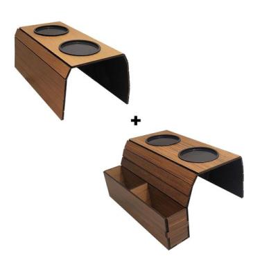 Imagem de Kit 2 Esteira para Braço de Sofá com Porta Copos e com Controle Marrom