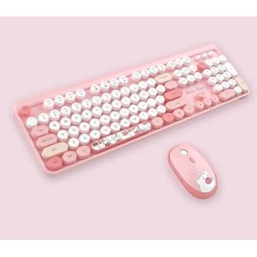 Imagem de Teclado Vintage Bear Com Mouse Sem Fio Weireless USB Retrô Teclas Redondas 2.4G