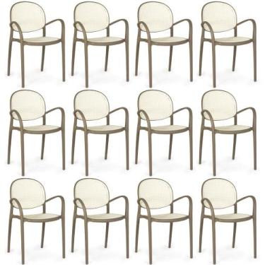 Imagem de Kit 12 Cadeiras de Jantar Roma Com Braço para Sala e Cozinha - Branco/