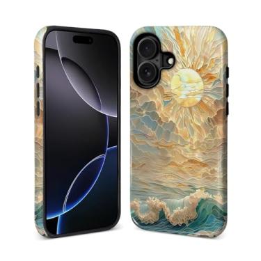 Imagem de ZHEGAILIAN Capa magnética para iPhone 15 | Compatível com capa rígida Magsafe à prova de choque + silicone macio, aderência antiderrapante e proteção contra quedas | Vitral de raios solares ondas do