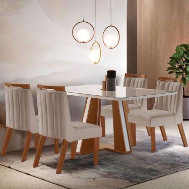 Imagem de Mesa De Jantar 4 Lugares Madri Com Vidro Premio/off White/linho Bege - Lj