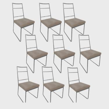 Imagem de Kit 09 Cadeiras Sala de Jantar Escritório Office Stark Industrial Ferro Prata Suede Bege - Ahz Móveis