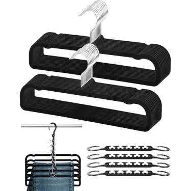 Imagem de OneDream Pacote com 20 cabides de veludo para calças de 34 cm com barra antiderrapante, cabides que economizam espaço para roupas, jeans, shorts, calças, sutiã e regatas, gancho giratório de 360 graus