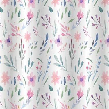 Imagem de Cortina de Chuveiro com Estampa Floral em Aquarela, Rosa e Lilás, 198x180cm, Poliéster
