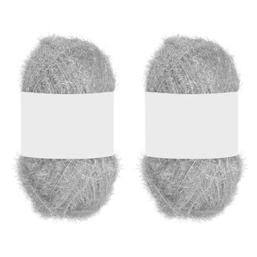 Imagem de PATIKIL 2 novelos de 100 metros, fio de poliéster brilhante Scrubbie vidro brilhante para panos de prato crochê cobertor de tricô tapete, suéter, cachecol, chapéu, cinza