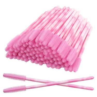 Imagem de 100 varinhas de rímel de silicone, varinha de rímel descartável, carretel de silicone rosa para cílios macios para extensões de cílios, mastro de dois tons para levantar e sobrancelha (rosa)