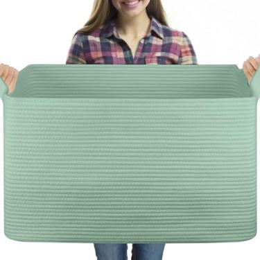 Imagem de OIASKET Cesta de cobertor extra grande de 95 L, cesta de armazenamento de tecido de 61 x 43 cm x 36 cm para sala de estar, cobertor retangular de berçário para brinquedos, toalhas, roupas sujas (juta)