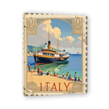 Imagem de LKXGRRSFG Ship Vintage Italian Steamship Canvas Print - Carimbo de papel envelhecido 50 x 65 cm