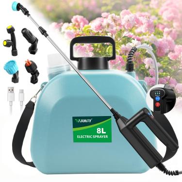 Imagem de VAXMAY Pulverizador Elétrico A Bateria De 2 Galões, Atualização 2025, Com 3 Velocidades Ajustáveis, Indicador Bateria, 4 Bicos Névoa, Haste Retrátil Recarregável Alça Ombro Ajustável Para Gramado E