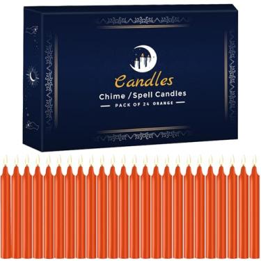 Imagem de Pacote com 24 velas de sininho de feitiço laranja – Mini velas afuniladas sem perfume premium para rituais, oração, meditação, altar, feitiços – 10 cm de altura – Ideal para bruxas e práticas