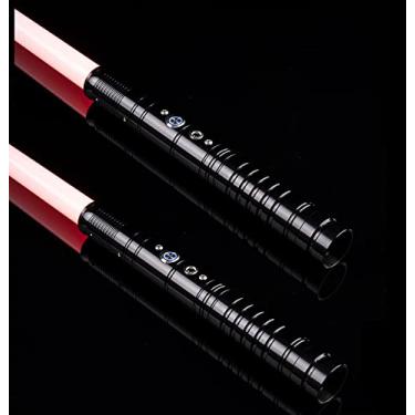 Imagem de ZNLVZSH Sabre de luz Dueling, RGB 7 cores com 1 configuração de efeito sonoro, alça de metal LED Jedi Sith Saber, presente para adultos e crianças, presente de cosplay de festa Star-Wars, 2 peças, preto