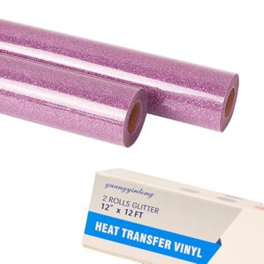 Imagem de guangyintong Rolos de vinil HTV de transferência de calor roxo com glitter, 2 rolos de 30,5 cm x 3,6 m, ferro em vinil para camisetas glitter roxo HTV vinil para todas as máquinas de corte fácil de