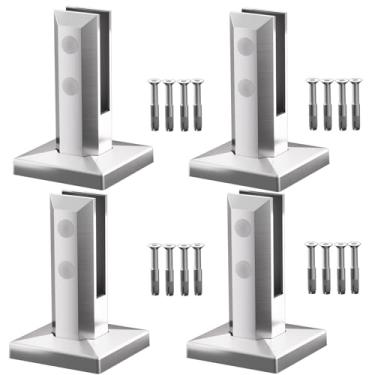 Imagem de Espigão de grade de vidro, pacote com 4 2205 aço inoxidável 1450g resistente cerca quadrada para piscina espigões de grade de vidro braçadeira poste de corrimão para escadas de jardim doméstico