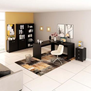 Imagem de Conjunto para Escritório Armários Mesa Gaveteiro 5 Peças Preto Tecnomobili