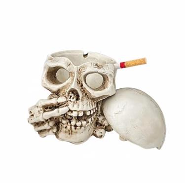 Imagem de Cinzeiro criatividade caveira cinzeiros secretária para homens fumadores divertido moda moderna material resina para uso doméstico escritório ornamentos Halloween (tamanho: branco)