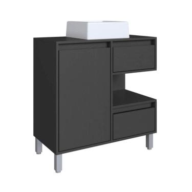 Imagem de Gabinete Banheiro 80cm Paula Grafite com Cuba Branca Gavetas 1 Porta e 1 Nicho