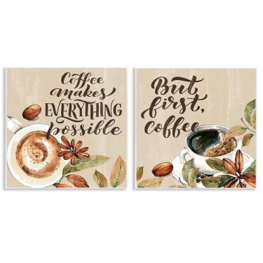 Imagem de Stupell Industries Conjunto de arte de placa de parede com frases clássicas de café da manhã, design de Kim Allen, 12 x 12