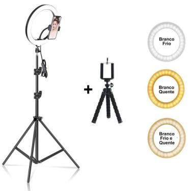 Imagem de Iluminador Ring Light 26 cm USB com tripé 2,10 metros + Tripé Flexível