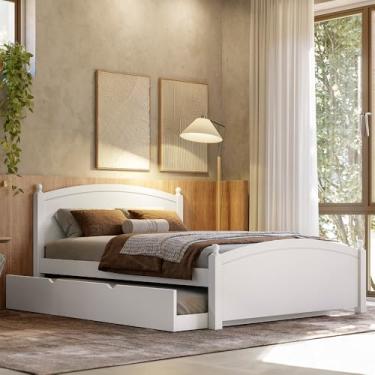 Imagem de Cama Casal de Madeira Com Cama Auxiliar Solteiro Woodstore (Branco)