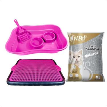 Imagem de Kit Gato Completo Bandeja Sanitária+Areia Natural Tradicional 4kg - Av