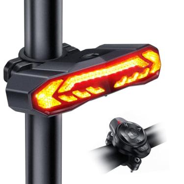 Imagem de Luz traseira inteligente para bicicleta com setas e luz de freio de bicicleta, alarme de bicicleta com controle remoto recarregável, seta de bicicleta para bicicleta/scooter/E Bike liga/desliga, à