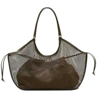 Imagem de Hobo de malha grande para mulheres, bolsa de praia de verão com bolsa interna, bolsa grande, bolsas elegantes para viagens de férias, Verde militar, One Size