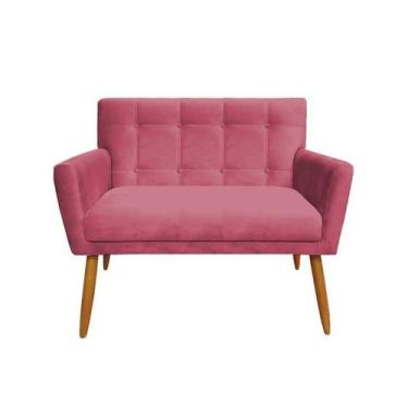 Imagem de Namoradeira Decorativa Onix Suede Rosa 2 Lugares Pés Madeira Mz Decor 