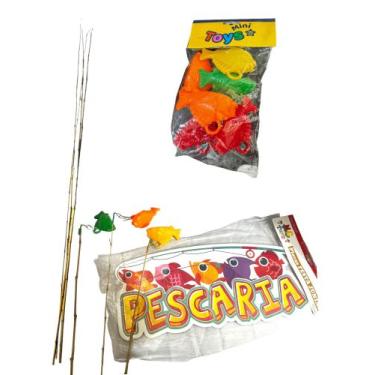 Imagem de Brincadeira festa junina kit Pescar 2varas+10 peixes+ placa - Mor
