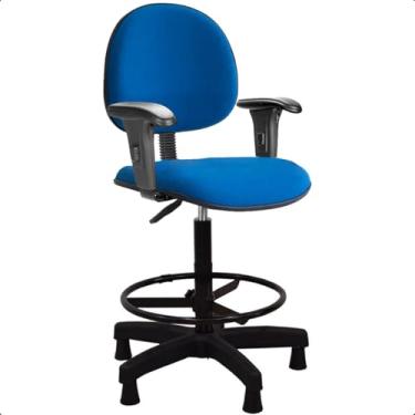 Imagem de Cadeira Caixa Alta de Escritório Azul com Braço Fixo Aro de Aço Sapata Fixa Espuma D45 Tecido JSerrano - Home Gourmet