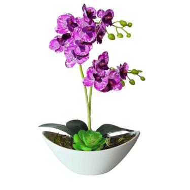 Imagem de Planta Artificial Arranjo Orquidea Suculenta (Roxa Rajada)